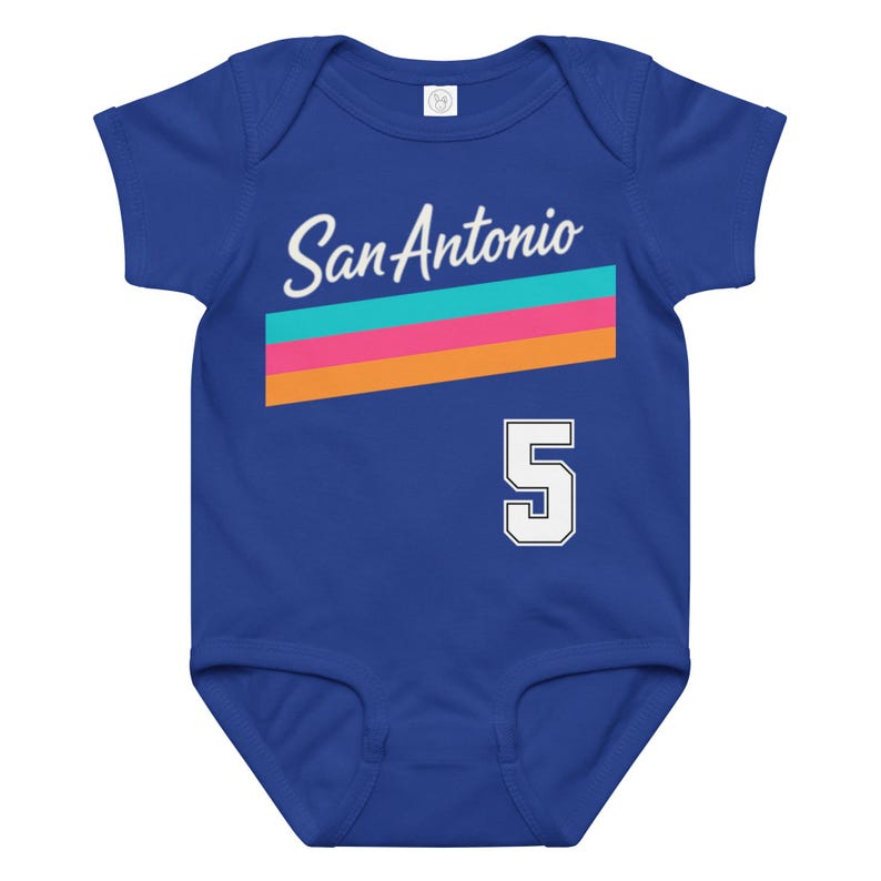 San Antonio Baby Onesie Fiesta Colors | Custom Name Jersey Onesie | Spurs Style Baby Outfit | Personalized Baby Gift | Castleito Back