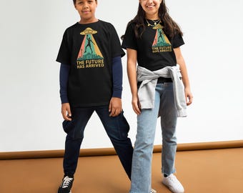 Youth Alien UFO Basketball Shirt, Futuristic Beam Design Tee