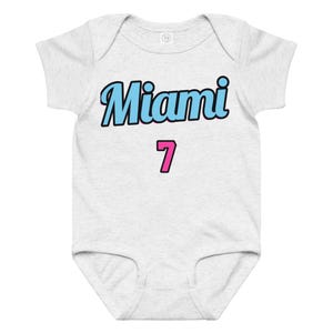 OH BABY, BABYTOKOUNMPO! Miami Baby Jersey Bodysuit, Vice Stripe, Basketball Fan Outfit