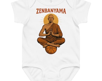 Zen Alien Baby Bodysuit, Meditating Monk Basketball Outfit, Soft Cotton Infant Wear