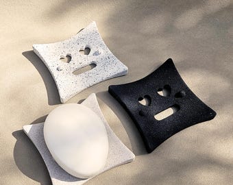 Handmade Jesmonite Soap Dish with Stone Texture – Minimalist Bathroom Decor