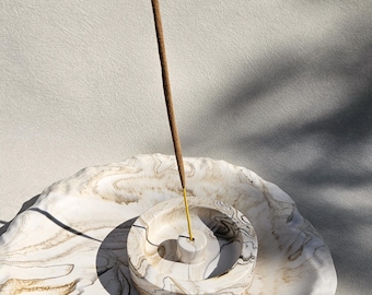 Porta incienso de mármol Jesmonite / Quemador de varitas de incienso minimalista / Decoración con textura de piedra