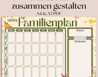 Digital family planner to print | Weekly planner for the whole family | A4 & A3 PDF