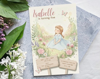 Wildflower Girls Birthday Invitation | Meadow Garden Party Invite | Editable Template