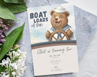 Boat Birthday Invitation | Teddy Bear Sailor Invite | Editable Template For Any Age
