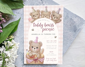 Teddybär-Picknick-Einladung | Jedes Alter bearbeitbar einladen | Digitale Vorlage