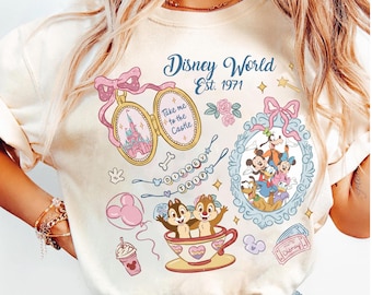 Camiseta vintage de Disneyworld (1971), con lazo Coquette, Mickey y sus amigos de Disney, Chip y Dale, camiseta familiar de Disneyland, camiseta familiar a juego de Disney