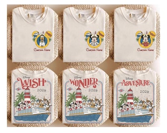 2 sided Customize Disney Cruise Mickey and Friends T-shirt, Disney Cruise Line Disney Wish Magic Wonder Adventure Tee, Couples Cruise Tee