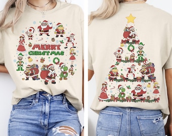 Camiseta navideña de Super Mario de dos caras, Feliz Navidad en Epic Universe, Viaje navideño de Epic Universe 2026, Camiseta de Toad Yoshi Peach