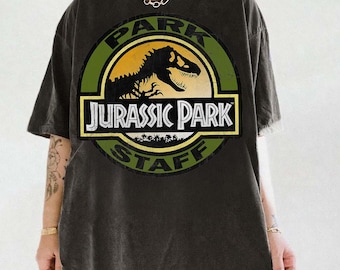 Camiseta con logo retro desgastado del personal de Jurassic Park, camiseta de viaje a Universal Studios Hollywood, camiseta de dinosaurio T-rex de Jurassic Park, Disney Park