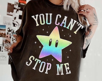 Super Mario You Can't Stop Me Neon Gradient Portrait Tee, Mario Yoshi Peach Princess Browser Universal Studios Hollywood Trip Tee, Mario Tee