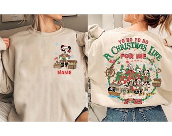 Camiseta navideña personalizada de Mickey y sus amigos piratas a doble cara, camiseta «¡Yo ho, yo ho, vida pirata para mí!», viaje navideño a Disney, Navidad pirata