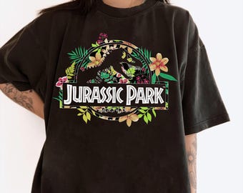 Camiseta con logo de fósiles tropicales florales de Jurassic Park, camiseta para viaje a Universal Studios Hollywood, camiseta de dinosaurio T-rex de Jurassic Park, camiseta para viaje a los parques de Disney