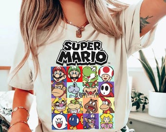 Maglietta Nintendo Super Mario Full Cast Box-Up, Maglietta Mario Luigi Peach Princess Yoshi Bowser Toad Universal Studios Hollywood Trip