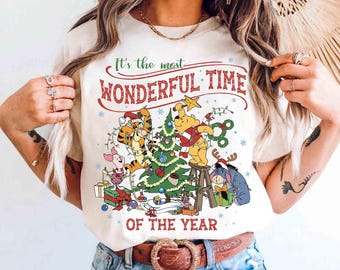 Retro Disney Winnie the Pooh Christmas t-shirt, It's The Most Wonderful Time Of The Year Disney World Trip Disneyland Vacation Christmas Tee