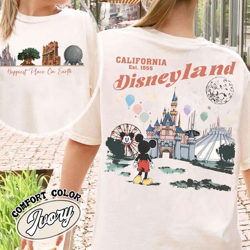 2 sided Happiest Place on Earth Comfort Color T-Shirt, Disneyland Mickey Mouse Tee, Disneyland Trip 2026 Tee, Walt Disney World Shirt image 1