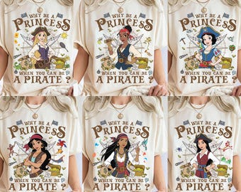 Camiseta de Piratas de Disney: Personaliza todos los personajes. ¿Por qué ser princesa si puedes ser pirata? Camiseta de princesas Disney. Viaje de chicas a Piratas del Caribe.