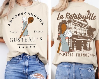 Camisetas de dos caras de Little Chef Remy, camiseta de Disney Ratatouille París Francia, camiseta de la película Ratatouille, viaje de vacaciones a Disneyland Universal