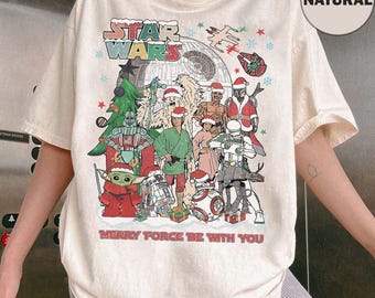 Vintage Disney Star Wars Christmas Shirt, Merry Force Be With You Star Wars Xmas Sweatshirt  Galaxy's Edge Family Christmas Trip Hoodie