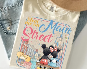Vintage Disney Meet Me on Main Street shirt, Mickey Minnie Disney Trip Shirt, Coquette WDW Trip 2026 Tee, Disney Family Matching Tees