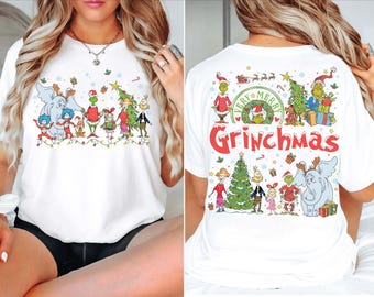 Camiseta navideña de doble cara del Grinch con luces, Camiseta navideña del universo del Grinch del Dr. Seuss, Camiseta familiar a juego para viaje del Grinch
