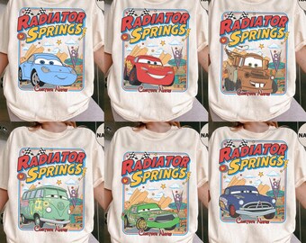 Camiseta personalizada de Radiator Springs, camiseta de Cars Land Disney California Adventure, camiseta de McQueen, Mater, Guido, Fillmore y Hudson, camiseta de Disney Cars