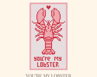 Love Needlepoint Pattern, Valentine Lobster Design, Coastal Cross Stitch Chart, Digital download