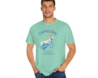 Funny Capricorn T-shirt | Work Hard Nap Strategically zodiac tee; Horoscope Gift