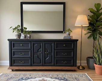 SOLD Bassett Black Solid Wood 9 Drawer Dresser