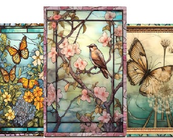 Classic mosaic bird butterfly colored glass double sided makeup palette gift for her, peony finch, robin, gift for woman.