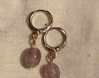 Dainty gold and purple earrings