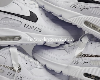 Custom Air Max 90 Hochzeit Sneaker: Braut & Bräutigam Strass, handbemalt