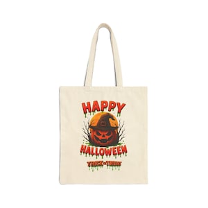 Spooky Pumpkin Halloween Tote Bag: Reusable Canvas Trick or Treat Bag