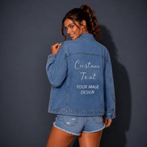 Custom Denim Jacket Personalized Jean Outerwear Photo Printed Apparel Image Design Clothing Women Customized Coat Picture Upload Garment Gif