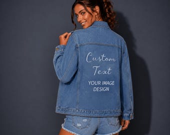 Custom Denim Jacket Personalized Jean Outerwear Photo Printed Apparel Image Design Clothing Women Customized Coat Picture Upload Garment Gif