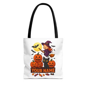 Personalized Halloween Witch Tote Bag: Reusable Trick Or Treat Canvas