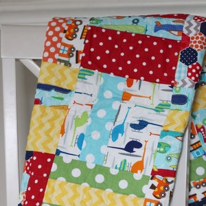 READY TO SHIP Handmade Baby Quilt for New Baby / Airplanes and Trains Quilt for Tummy Time / Baby Quilts for Sale image 2