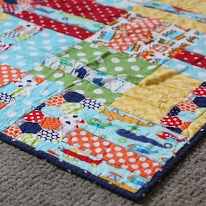 READY TO SHIP Handmade Baby Quilt for New Baby / Airplanes and Trains Quilt for Tummy Time / Baby Quilts for Sale image 1