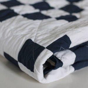 Navy Blue and White Quilt for Farmhouse Decor / Irish Chain Quilts for Sale // Throw Quilt, Baby Quilt, Crib Quilt, Twin Quilt, Queen Quilt image 8