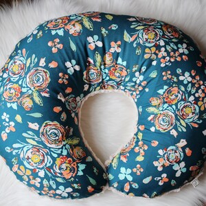 Boho Floral Nursing Pillow Cover Gift for New Baby Nursing Pillow for Expecting Mom Blue Watercolor Floral Nursing Pillow image 9