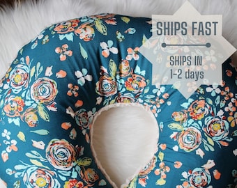 Boho Floral Nursing Pillow Cover for Baby Girl | Gift for New Baby | Nursing Pillow for New Mom | Blue Watercolor Floral Nursing Pillow