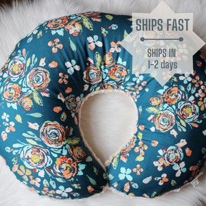 Boho Floral Nursing Pillow Cover Gift for New Baby Nursing Pillow for Expecting Mom Blue Watercolor Floral Nursing Pillow image 1