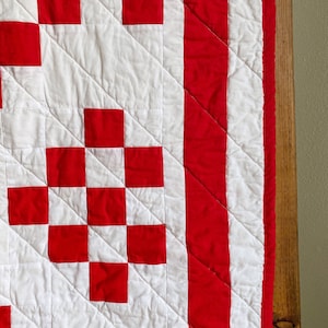 Red and White Quilt / Irish Chain Quilts for Sale // Queen Quilt, Baby Quilt, Crib Quilt, Throw Quilt, Twin Quilt image 3