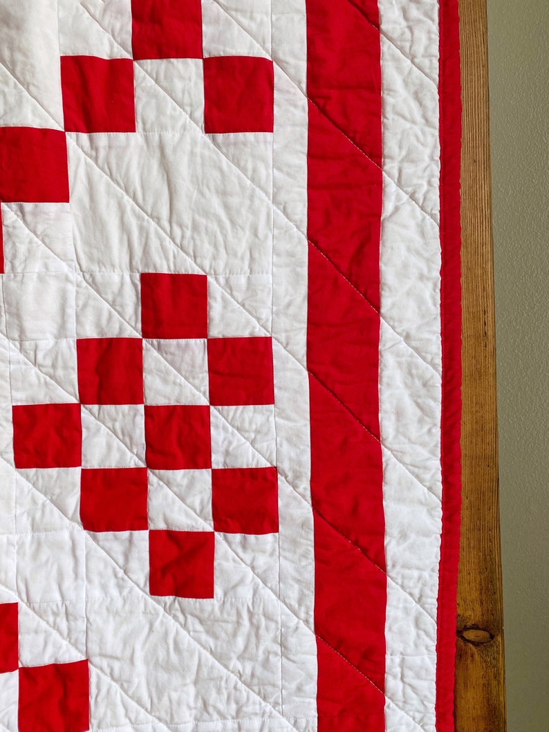 Red and White Quilt / Irish Chain Quilts for Sale // Queen Quilt, Baby Quilt, Crib Quilt, Throw Quilt, Twin Quilt image 3