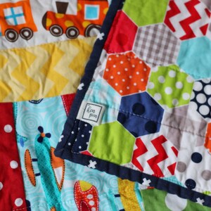 READY TO SHIP Handmade Baby Quilt for New Baby / Airplanes and Trains Quilt for Tummy Time / Baby Quilts for Sale image 3