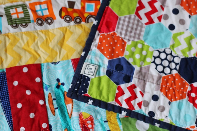 READY TO SHIP Handmade Baby Quilt for New Baby / Airplanes and Trains Quilt for Tummy Time / Baby Quilts for Sale image 3