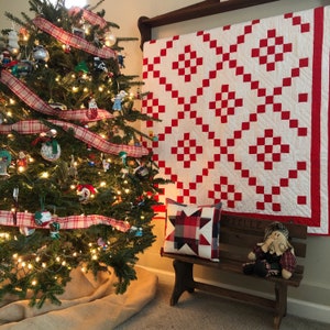 Red and White Quilt / Irish Chain Quilts for Sale // Queen Quilt, Baby Quilt, Crib Quilt, Throw Quilt, Twin Quilt image 2