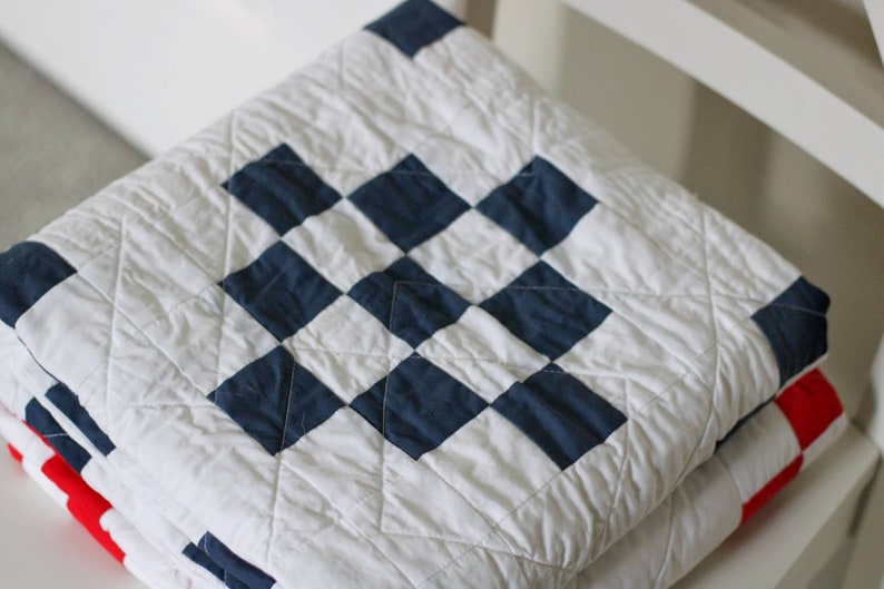 Navy Blue and White Quilt for Farmhouse Decor / Irish Chain Quilts for Sale // Throw Quilt, Baby Quilt, Crib Quilt, Twin Quilt, Queen Quilt image 1