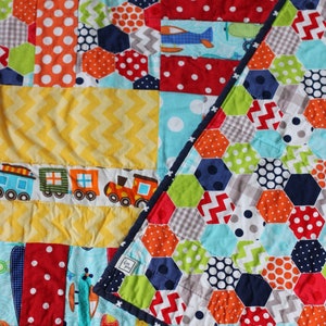 READY TO SHIP Handmade Baby Quilt for New Baby / Airplanes and Trains Quilt for Tummy Time / Baby Quilts for Sale image 4