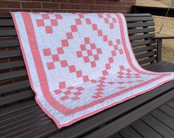 Irish Chain Quilt Gift for Baby | READY TO SHIP | Pink and White Irish Chain Quilts for Sale | Handmade Crib Quilt, Modern Quilt, Baby Quilt